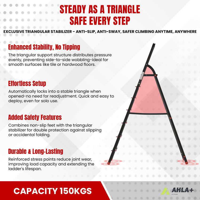 Ahla+® Aluminium Step Ladder for Home - Anti-Slip Foldable Ladder for Home, Kitchen, Garden, Office | Lightweight, Portable Folding Ladder with Grip