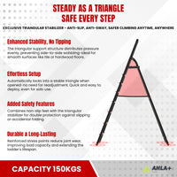 Ahla+® Aluminium Step Ladder for Home - Anti-Slip Foldable Ladder for Home, Kitchen, Garden, Office | Lightweight, Portable Folding Ladder with Grip