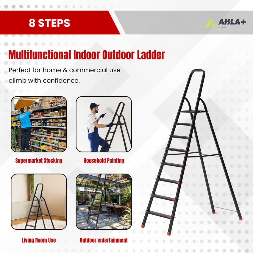 Ahla+® Aluminium Step Ladder for Home - Anti-Slip Foldable Ladder for Home, Kitchen, Garden, Office | Lightweight, Portable Folding Ladder with Grip