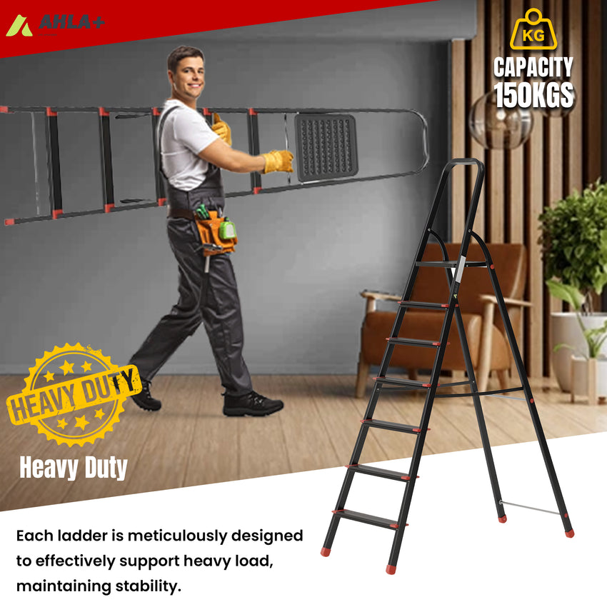 Ahla+® Aluminium Step Ladder for Home - Anti-Slip Foldable Ladder for Home, Kitchen, Garden, Office | Lightweight, Portable Folding Ladder with Grip