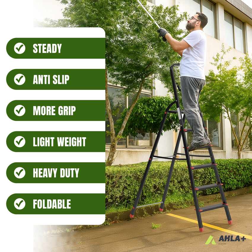 Ahla+® Aluminium Step Ladder for Home - Anti-Slip Foldable Ladder for Home, Kitchen, Garden, Office | Lightweight, Portable Folding Ladder with Grip