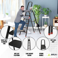 Ahla+® Aluminium Step Ladder for Home - Anti-Slip Foldable Ladder for Home, Kitchen, Garden, Office | Lightweight, Portable Folding Ladder with Grip