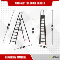 Ahla+® Aluminium Step Ladder for Home - Anti-Slip Foldable Ladder for Home, Kitchen, Garden, Office | Lightweight, Portable Folding Ladder with Grip