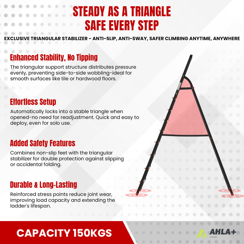 Ahla+® Aluminium Step Ladder for Home - Anti-Slip Foldable Ladder for Home, Kitchen, Garden, Office | Lightweight, Portable Folding Ladder with Grip