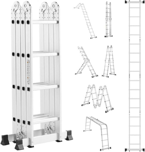*Outlet*Egardenkart Multi-Purpose Foldable Ladder - 4x4, 16 Steps | Aluminum Folding Ladder for Home, Work, and Outdoor Use | Portable and Adjustable Ladder Foldable with Grip (4x4-4.7mtrs, Silver)